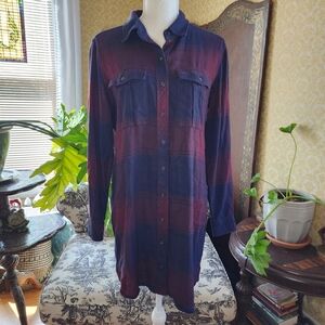 Athleta Dark Plaid Flannel Tunic Shirt Dress Collar Button Front Medium